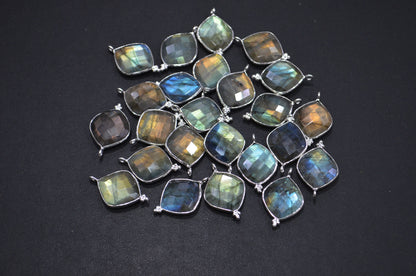 Flashy Labradorite Faceted Flat Dew Drops Shape Single Bail Connector , Sold By Piece , 16x25 mm , RB-7311