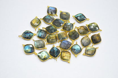 Flashy Labradorite Faceted Flat Dew Drops Shape Single Bail Connector , Sold By Piece , 16x25 mm , RB-7311