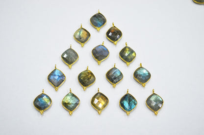 Flashy Labradorite Faceted Flat Dew Drops Shape Single Bail Connector , Sold By Piece , 16x25 mm , RB-7311