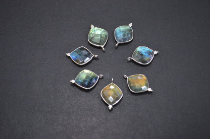 Flashy Labradorite Faceted Flat Dew Drops Shape Single Bail Connector , Sold By Piece , 16x25 mm , RB-7311