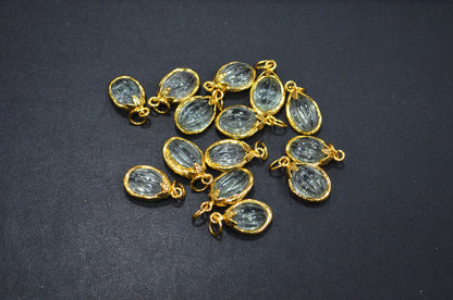 Green Amethyst Electroplated Oval Shape Pendant , Sold By Piece , 11x20 mm , RB-7317