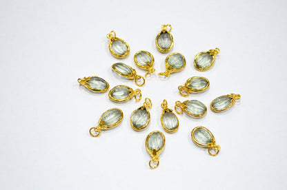 Green Amethyst Electroplated Oval Shape Pendant , Sold By Piece , 11x20 mm , RB-7317