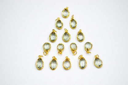 Green Amethyst Electroplated Oval Shape Pendant , Sold By Piece , 11x20 mm , RB-7317