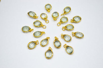 Green Amethyst Electroplated Oval Shape Pendant , Sold By Piece , 12x20 - 13x23 mm , RB-7319