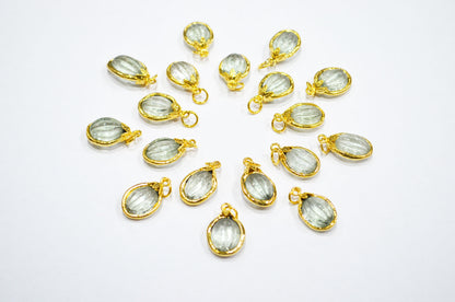 Green Amethyst Electroplated Oval Shape Pendant , Sold By Piece , 12x20 - 13x23 mm , RB-7319