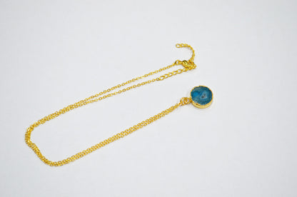 Sky Blue Solar Quartz Smooth Coin Shape Pendant With Adjustable Chain And Lobster Lock Necklace , 14 mm , RB-7321