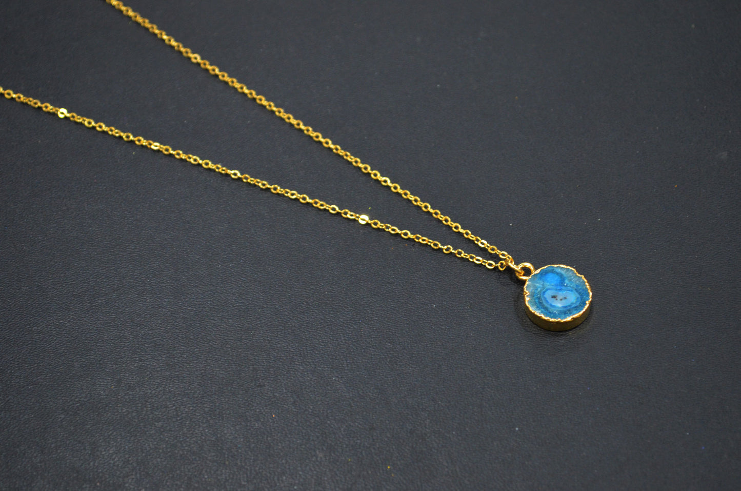 Sky Blue Solar Quartz Smooth Coin Shape Pendant With Adjustable Chain And Lobster Lock Necklace , 14 mm , RB-7321
