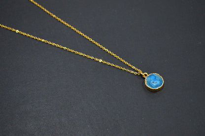 Sky Blue Solar Quartz Smooth Coin Shape Pendant With Adjustable Chain And Lobster Lock Necklace , 14 mm , RB-7321