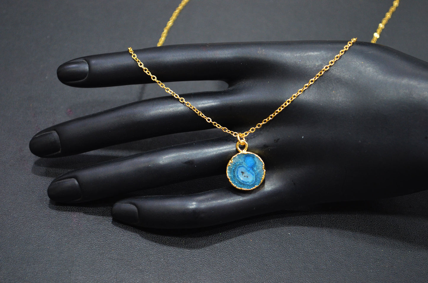 Sky Blue Solar Quartz Smooth Coin Shape Pendant With Adjustable Chain And Lobster Lock Necklace , 14 mm , RB-7321