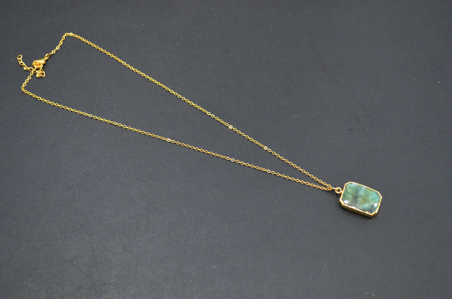 Sakota Emerald Smooth Square Shape Necklace With Lobster Lock And Adjustable Chain , 15x21 mm , RB-7323