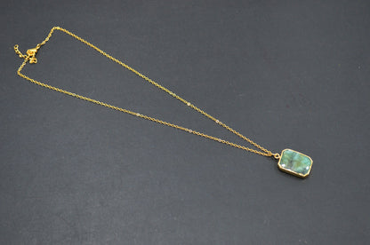 Sakota Emerald Smooth Square Shape Necklace With Lobster Lock And Adjustable Chain , 15x21 mm , RB-7323