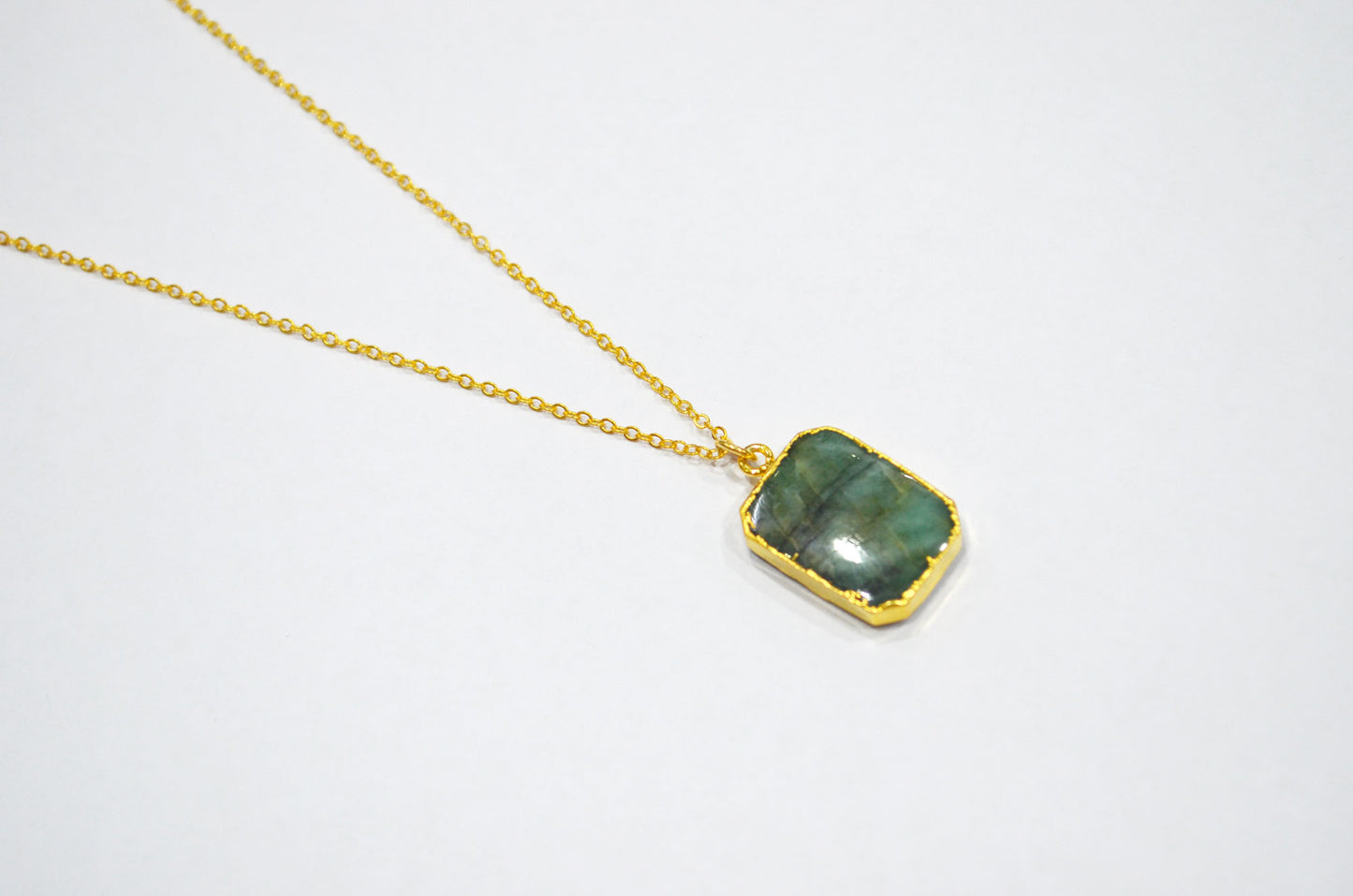 Sakota Emerald Smooth Square Shape Necklace With Lobster Lock And Adjustable Chain , 15x21 mm , RB-7323