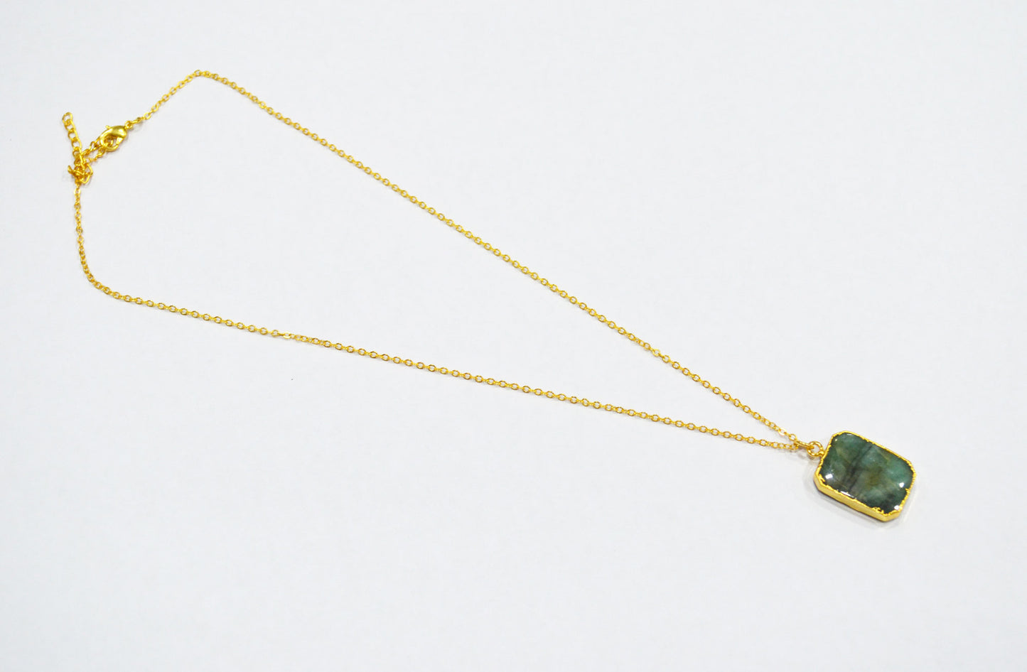 Sakota Emerald Smooth Square Shape Necklace With Lobster Lock And Adjustable Chain , 15x21 mm , RB-7323