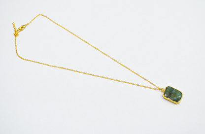 Sakota Emerald Smooth Square Shape Necklace With Lobster Lock And Adjustable Chain , 15x21 mm , RB-7323