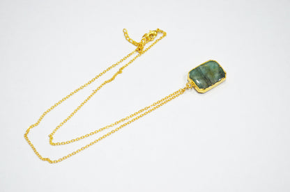 Sakota Emerald Smooth Square Shape Necklace With Lobster Lock And Adjustable Chain , 15x21 mm , RB-7323