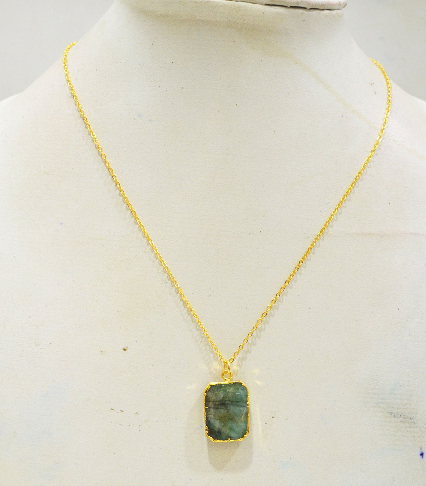 Sakota Emerald Smooth Square Shape Necklace With Lobster Lock And Adjustable Chain , 15x21 mm , RB-7323