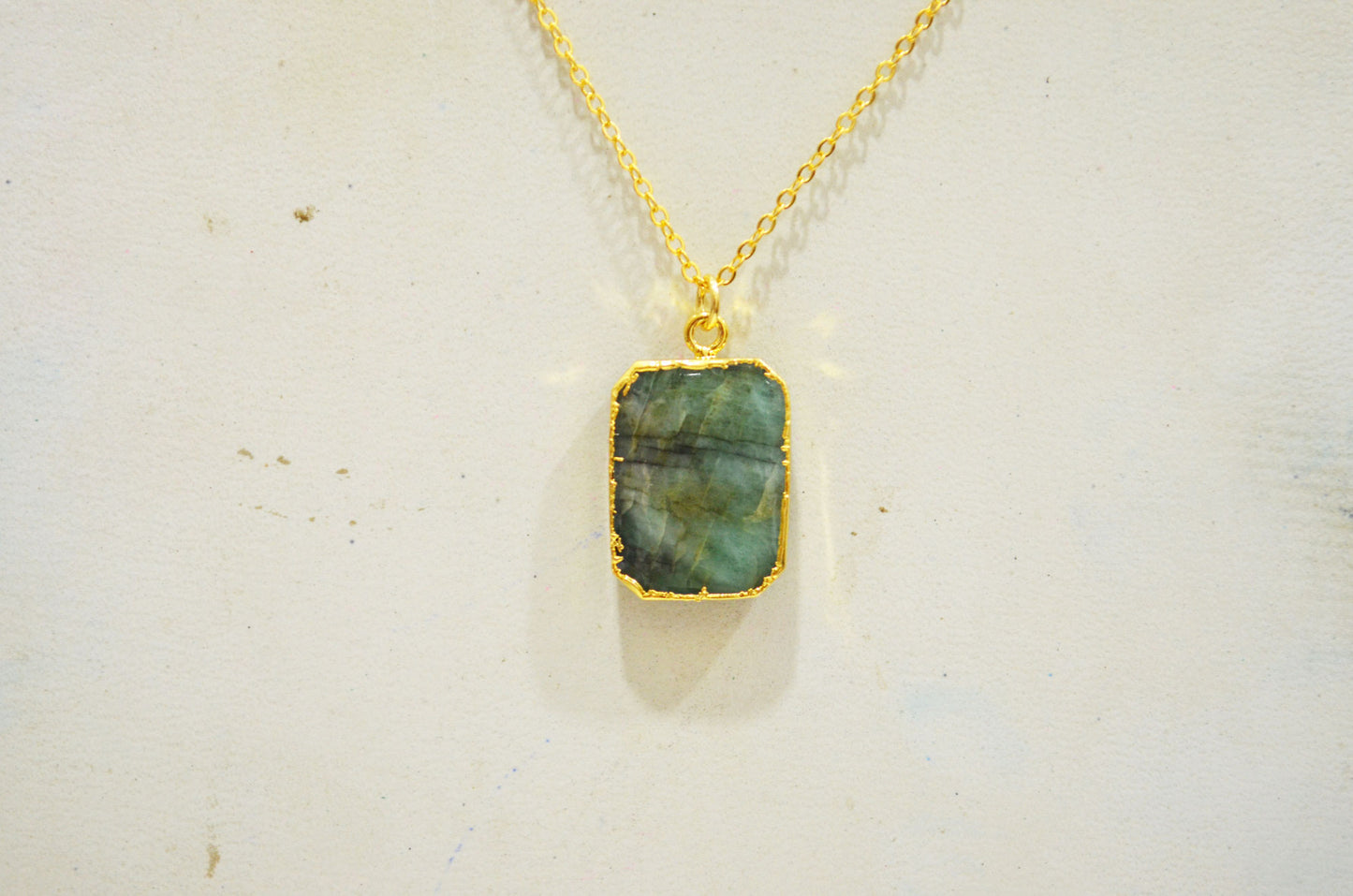 Sakota Emerald Smooth Square Shape Necklace With Lobster Lock And Adjustable Chain , 15x21 mm , RB-7323