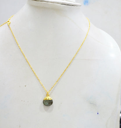 Labradorite Faceted Heart Shape Pendant With Adjustable Chain And Lobster Lock Necklace , 14 mm , RB-7325