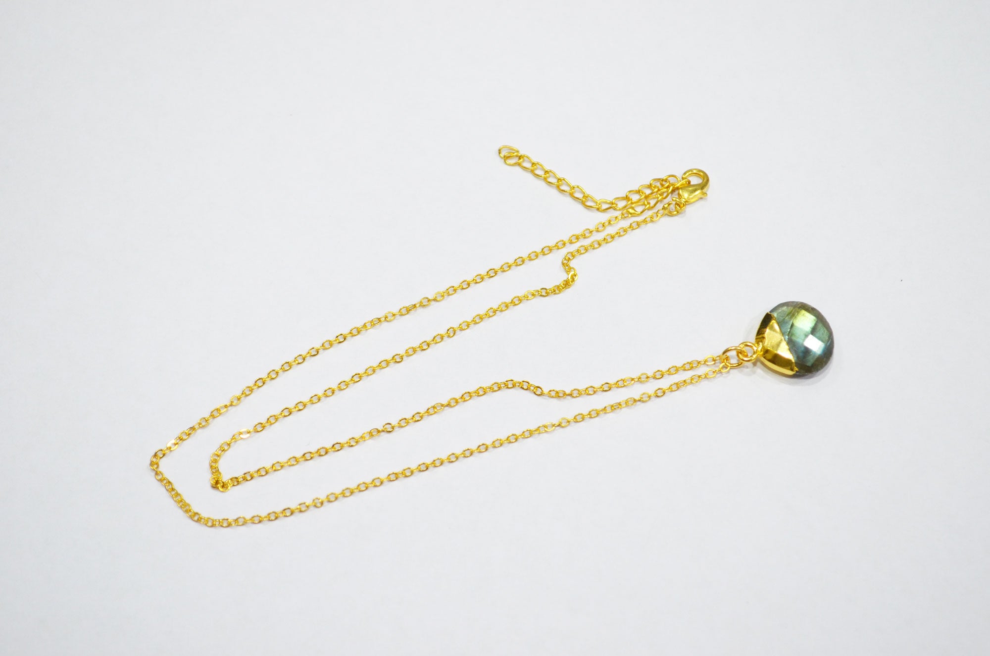 Labradorite Faceted Heart Shape Pendant With Adjustable Chain And Lobster Lock Necklace , 14 mm , RB-7325