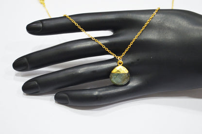 Labradorite Faceted Heart Shape Pendant With Adjustable Chain And Lobster Lock Necklace , 14 mm , RB-7325
