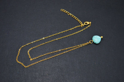 Amazonite Carved Heart Shape Pendant With Adjustable Chain And Lobster Lock Necklace , 12 mm , RB-7327
