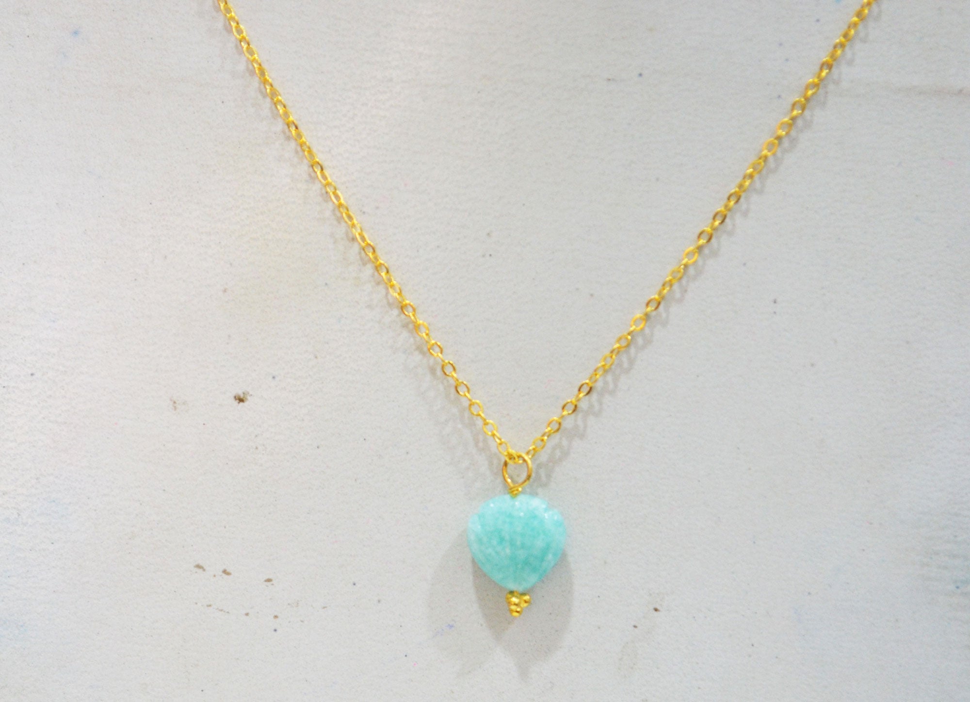 Amazonite Carved Heart Shape Pendant With Adjustable Chain And Lobster Lock Necklace , 12 mm , RB-7327