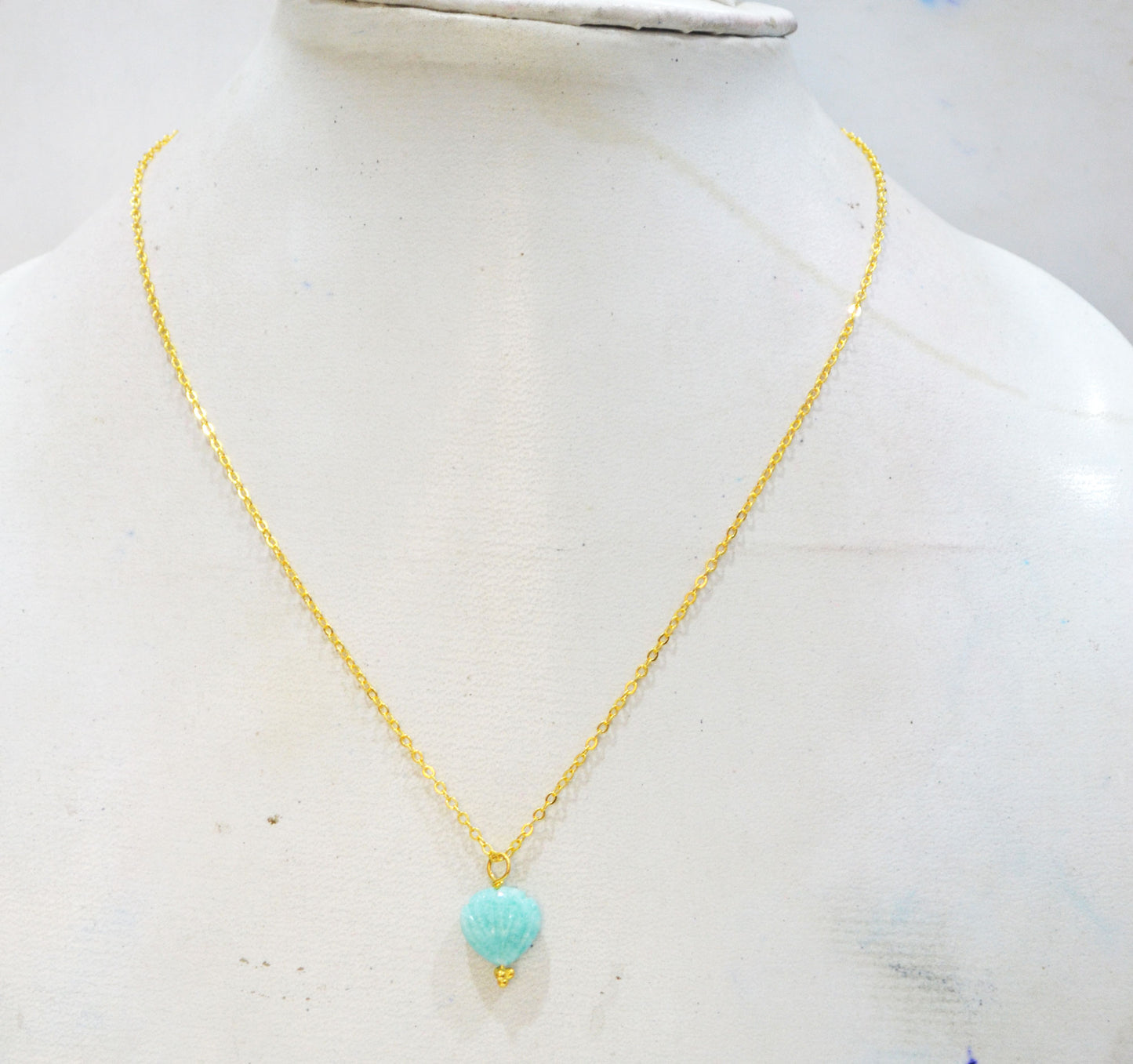 Amazonite Carved Heart Shape Pendant With Adjustable Chain And Lobster Lock Necklace , 12 mm , RB-7327