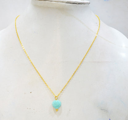Amazonite Carved Heart Shape Pendant With Adjustable Chain And Lobster Lock Necklace , 12 mm , RB-7327
