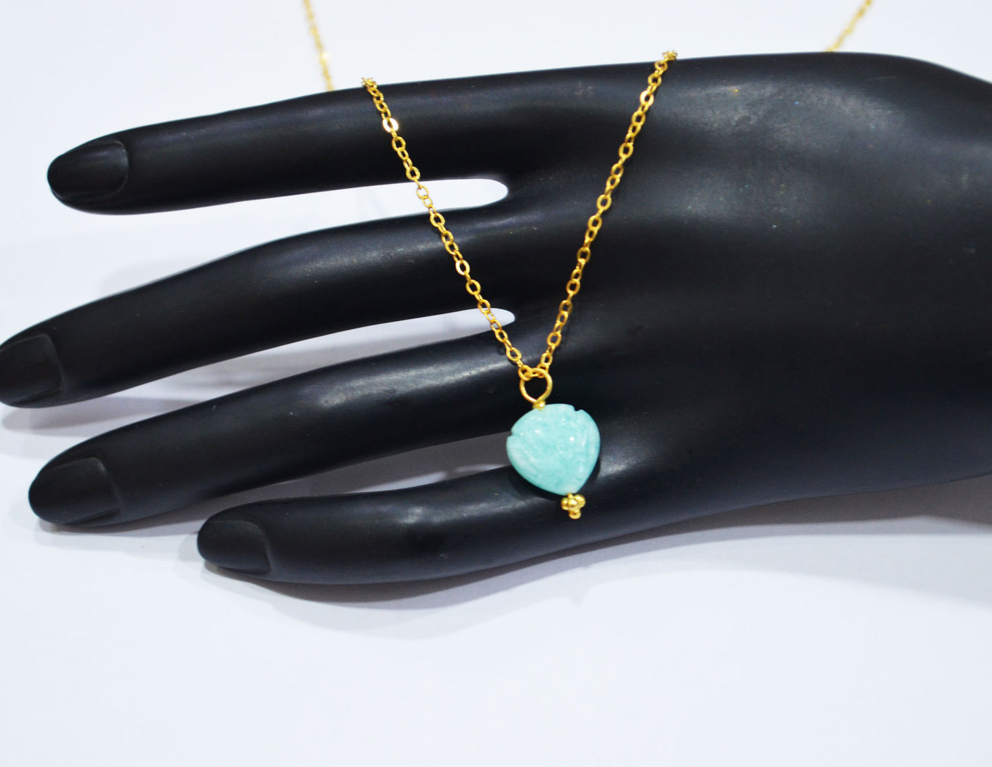 Amazonite Carved Heart Shape Pendant With Adjustable Chain And Lobster Lock Necklace , 12 mm , RB-7327