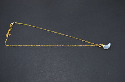 Rainbow Moonstone Faceted Moon Shape Pendant With Adjustable Chain And Lobster Lock Necklace , 16 mm , RB-7328