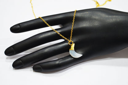 Rainbow Moonstone Faceted Moon Shape Pendant With Adjustable Chain And Lobster Lock Necklace , 16 mm , RB-7328