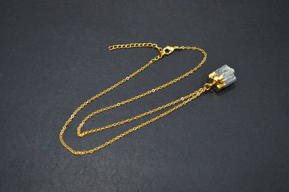 Himalayan Kyanite Rough Nugget Shape Pendant With Adjustable Chain And Lobster Lock Necklace , 12x14 mm , RB-7331
