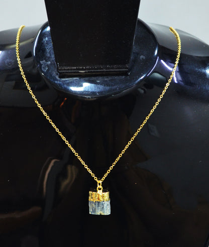 Himalayan Kyanite Rough Nugget Shape Pendant With Adjustable Chain And Lobster Lock Necklace , 12x14 mm , RB-7331