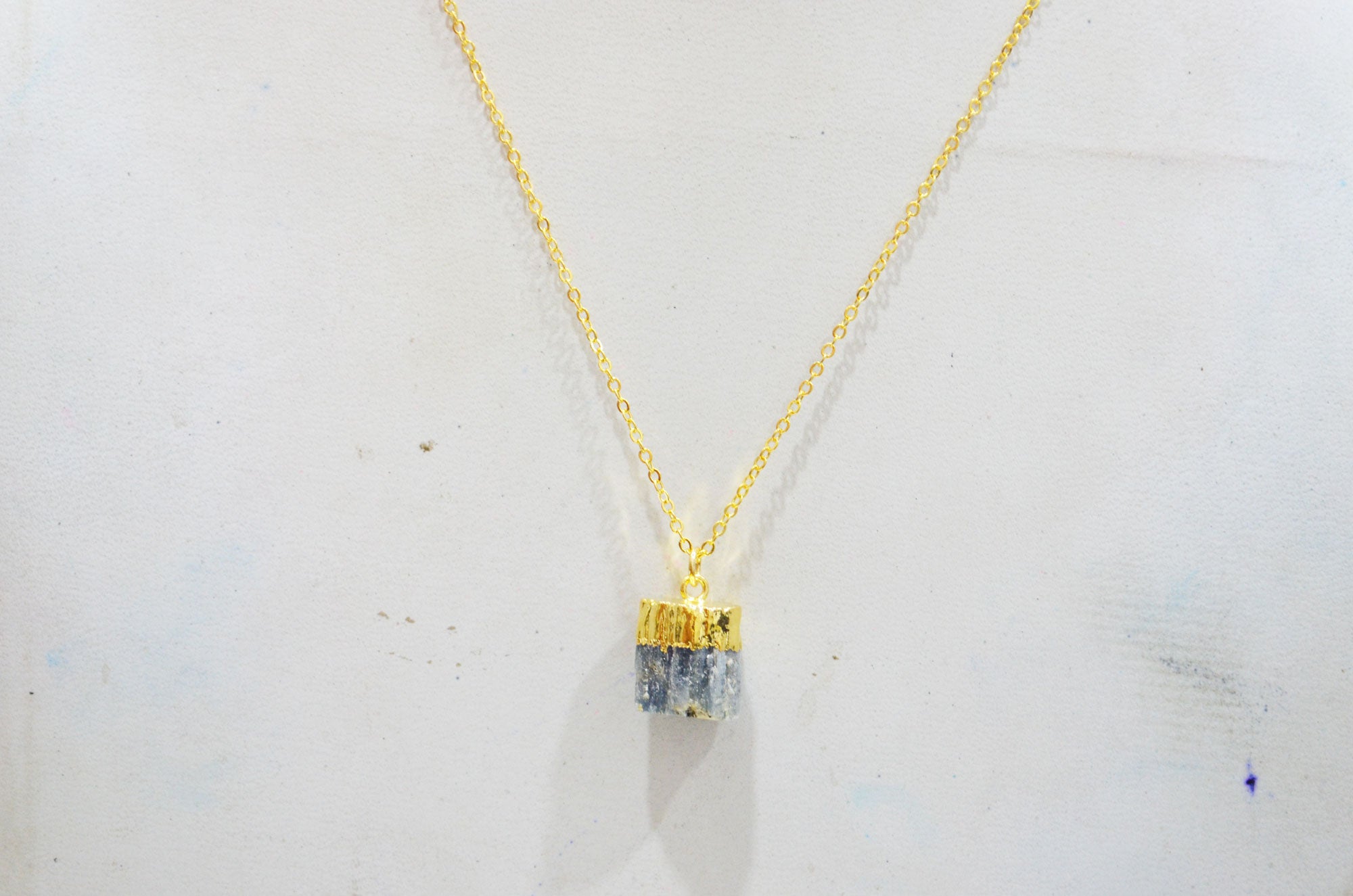 Himalayan Kyanite Rough Nugget Shape Pendant With Adjustable Chain And Lobster Lock Necklace , 12x14 mm , RB-7331