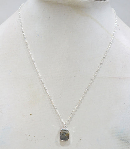 Labradorite Smooth Square Shape Pendant With Adjustable Chain And Lobster Lock Necklace , 10x12 mm , RB-7333