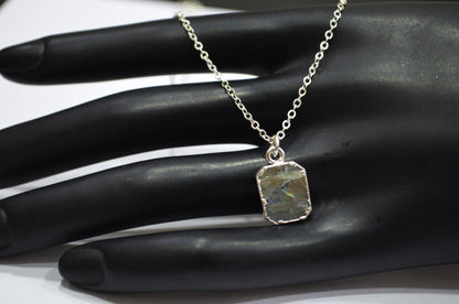 Labradorite Smooth Square Shape Pendant With Adjustable Chain And Lobster Lock Necklace , 10x12 mm , RB-7333