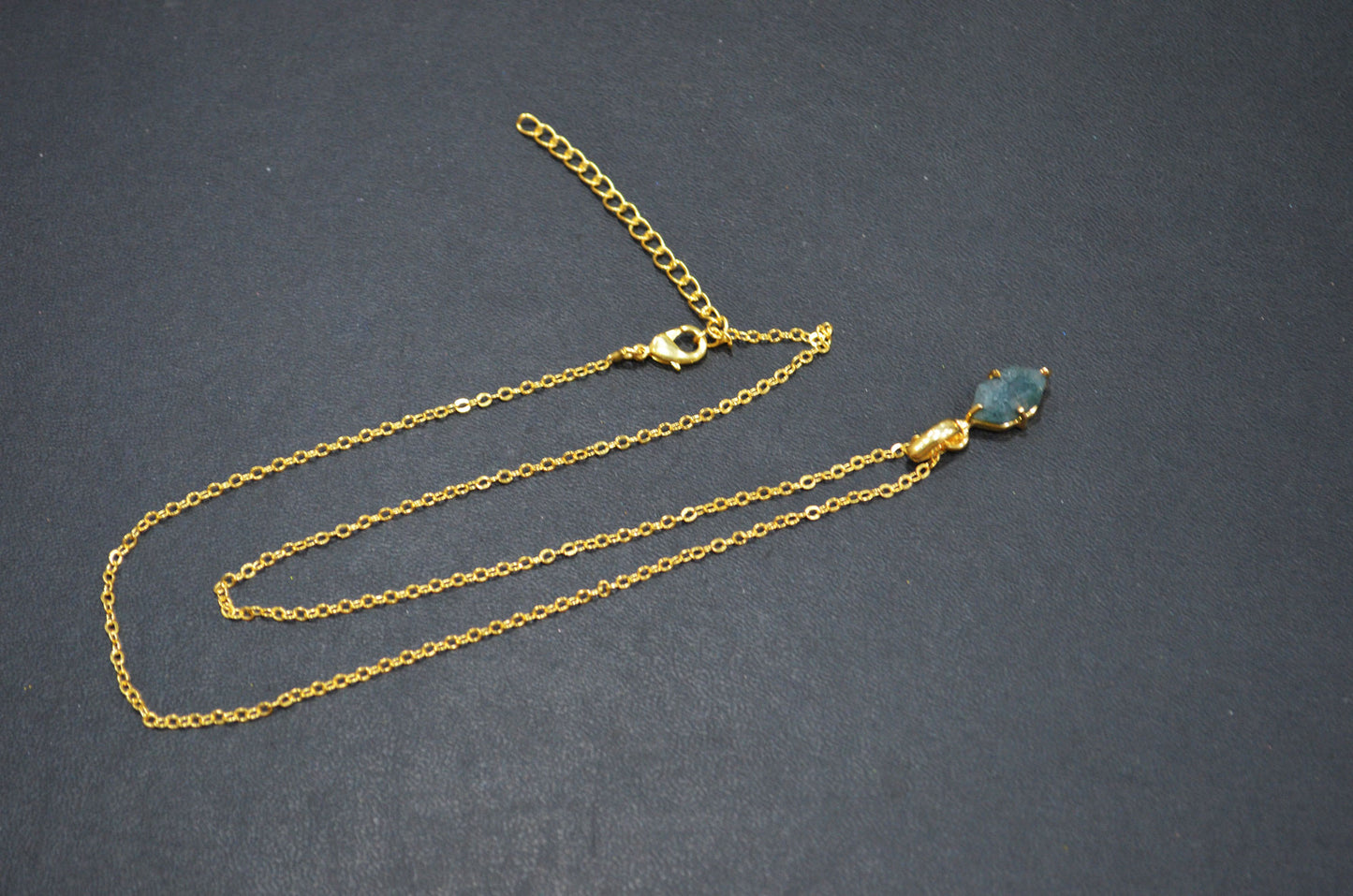 Ocean Green Jasper Faceted Fancy Shape Pendant With Adjustable Chain And Lobster Lock Necklace , 8x13 mm , RB-7335