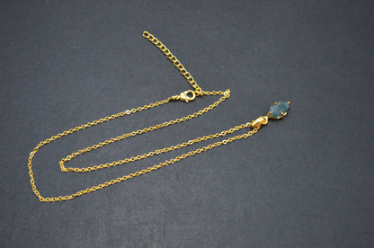 Ocean Green Jasper Faceted Fancy Shape Pendant With Adjustable Chain And Lobster Lock Necklace , 8x13 mm , RB-7335