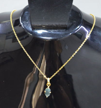 Ocean Green Jasper Faceted Fancy Shape Pendant With Adjustable Chain And Lobster Lock Necklace , 8x13 mm , RB-7335