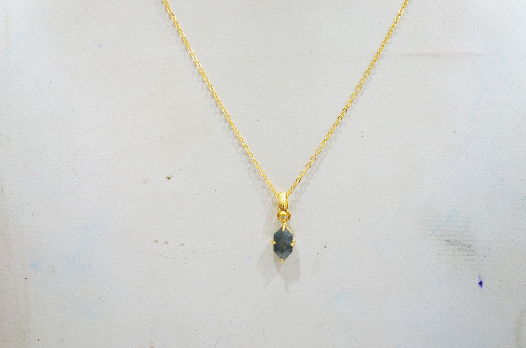 Ocean Green Jasper Faceted Fancy Shape Pendant With Adjustable Chain And Lobster Lock Necklace , 8x13 mm , RB-7335