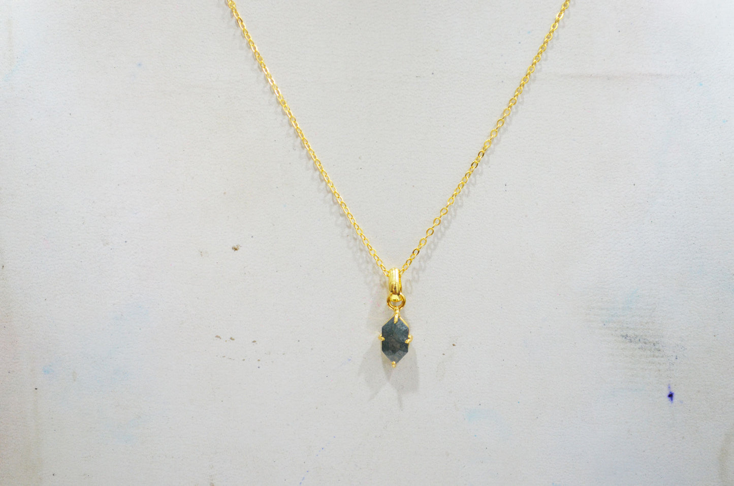 Ocean Green Jasper Faceted Fancy Shape Pendant With Adjustable Chain And Lobster Lock Necklace , 8x13 mm , RB-7335