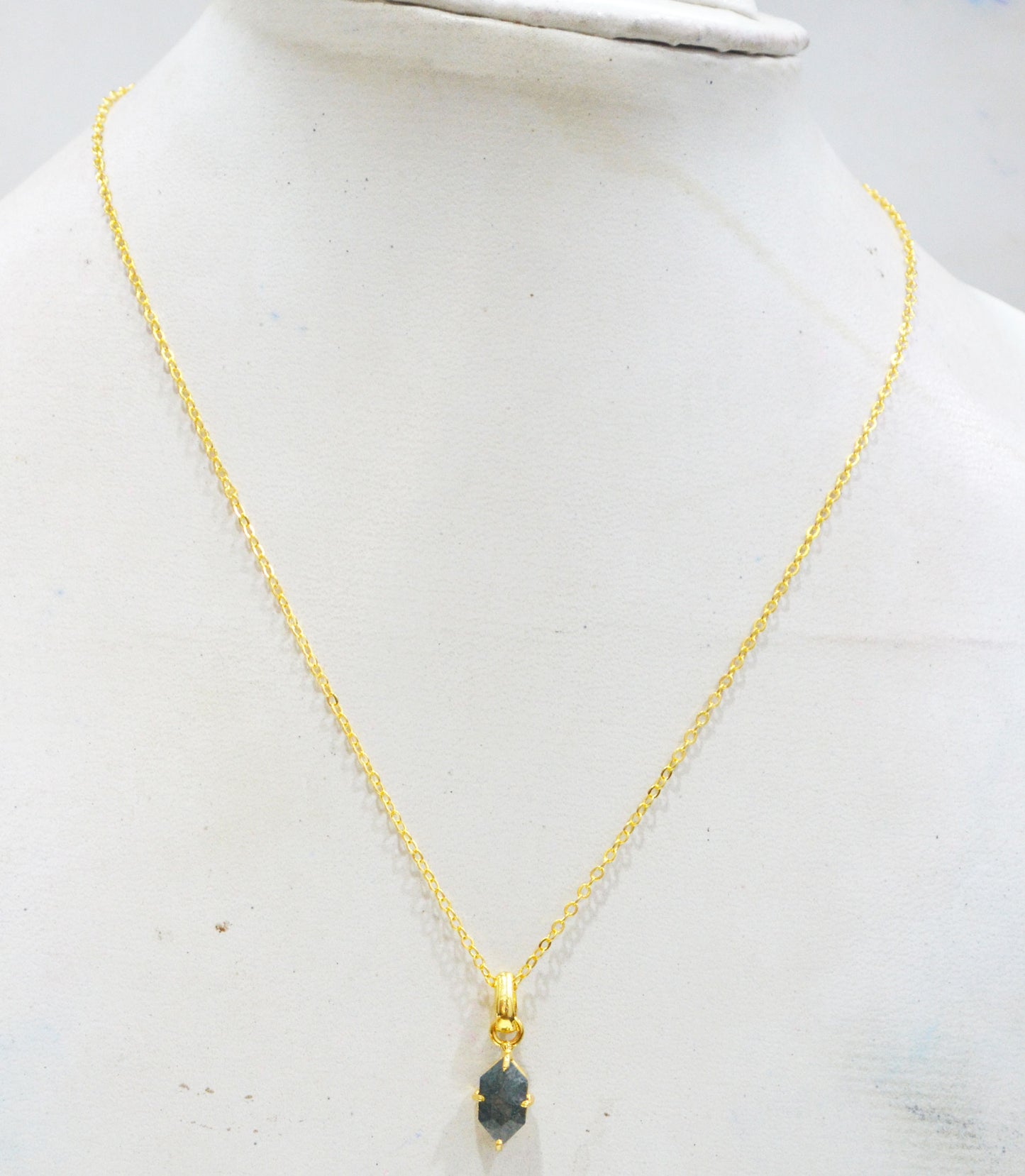 Ocean Green Jasper Faceted Fancy Shape Pendant With Adjustable Chain And Lobster Lock Necklace , 8x13 mm , RB-7335