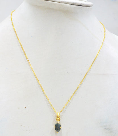 Ocean Green Jasper Faceted Fancy Shape Pendant With Adjustable Chain And Lobster Lock Necklace , 8x13 mm , RB-7335