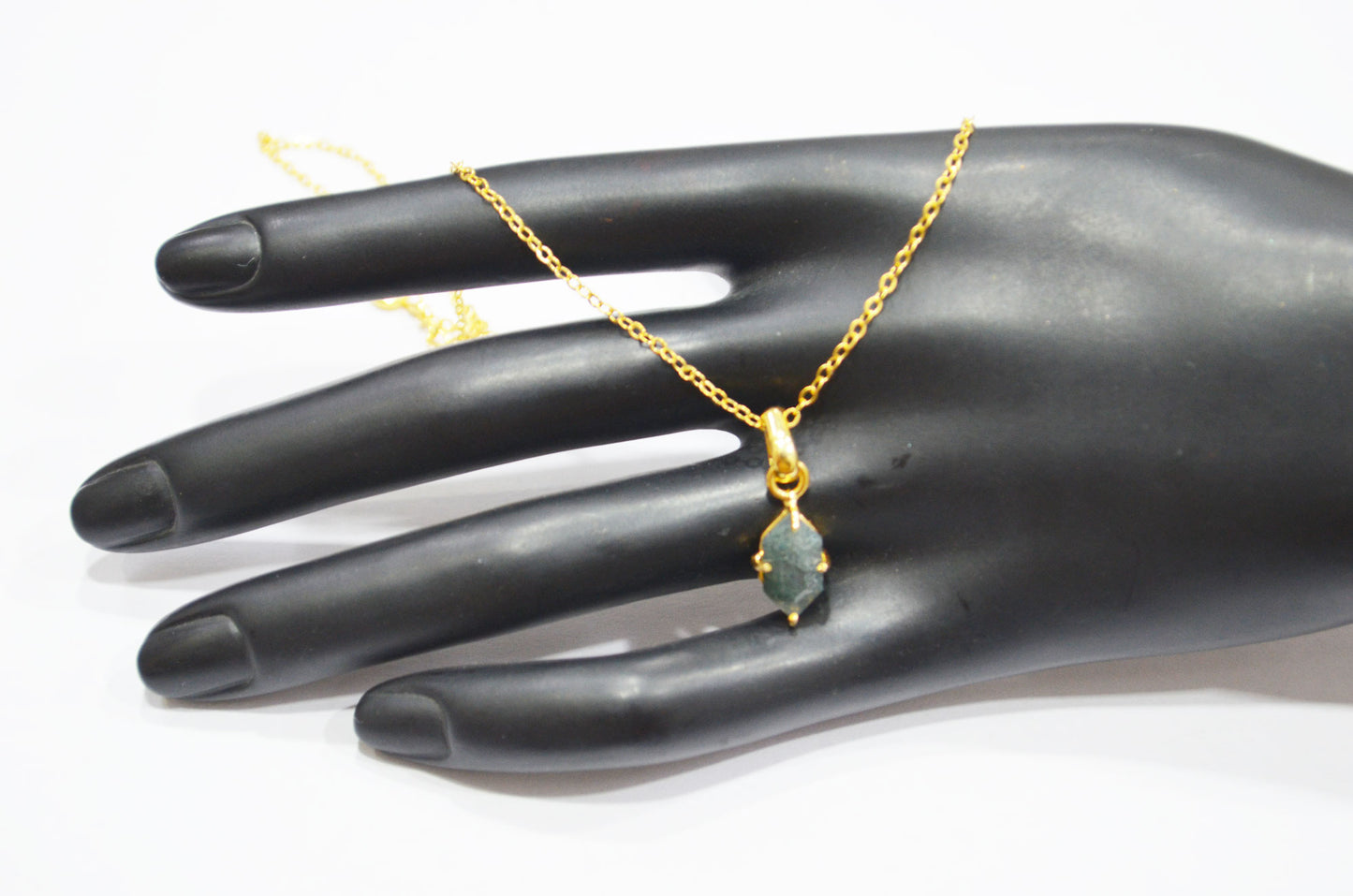 Ocean Green Jasper Faceted Fancy Shape Pendant With Adjustable Chain And Lobster Lock Necklace , 8x13 mm , RB-7335