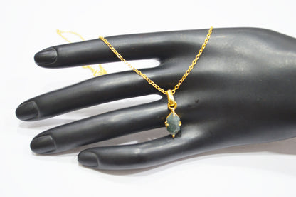 Ocean Green Jasper Faceted Fancy Shape Pendant With Adjustable Chain And Lobster Lock Necklace , 8x13 mm , RB-7335