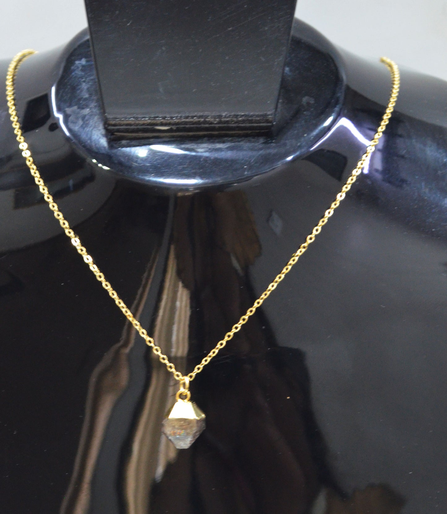 Copper Rutile Rough Nugget Shape Pendant With Adjustable Chain And Lobster Lock Necklace , 11 mm , RB-7338