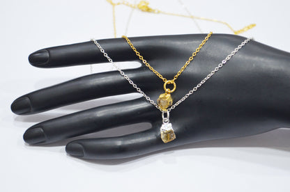Citrine Rough Nugget Shape Pendant With Adjustable Chain And Lobster Lock Necklace , 8 - 10 mm , RB-7341