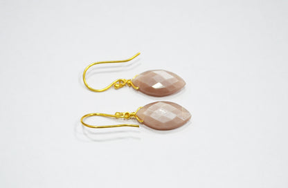 Peach Moonstone Faceted Marquise Shape Earrings , Peach Moonstone Gold Plated Brass Dangle Earrings , Women Earrings , 10x20 mm , RB-7344