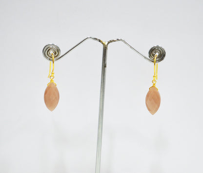 Peach Moonstone Faceted Marquise Shape Earrings , Peach Moonstone Gold Plated Brass Dangle Earrings , Women Earrings , 10x20 mm , RB-7344