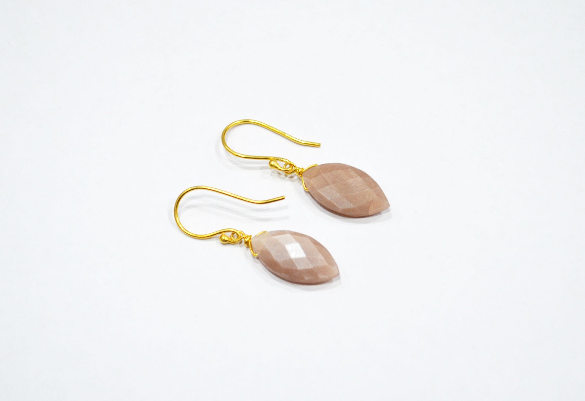 Peach Moonstone Faceted Marquise Shape Earrings , Peach Moonstone Gold Plated Brass Dangle Earrings , Women Earrings , 10x20 mm , RB-7344